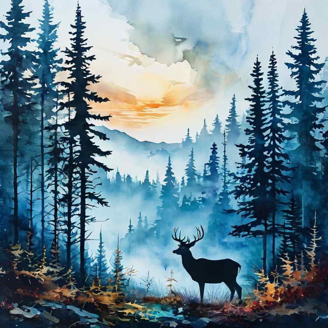 Watercolor Deer Backrounds preview image.