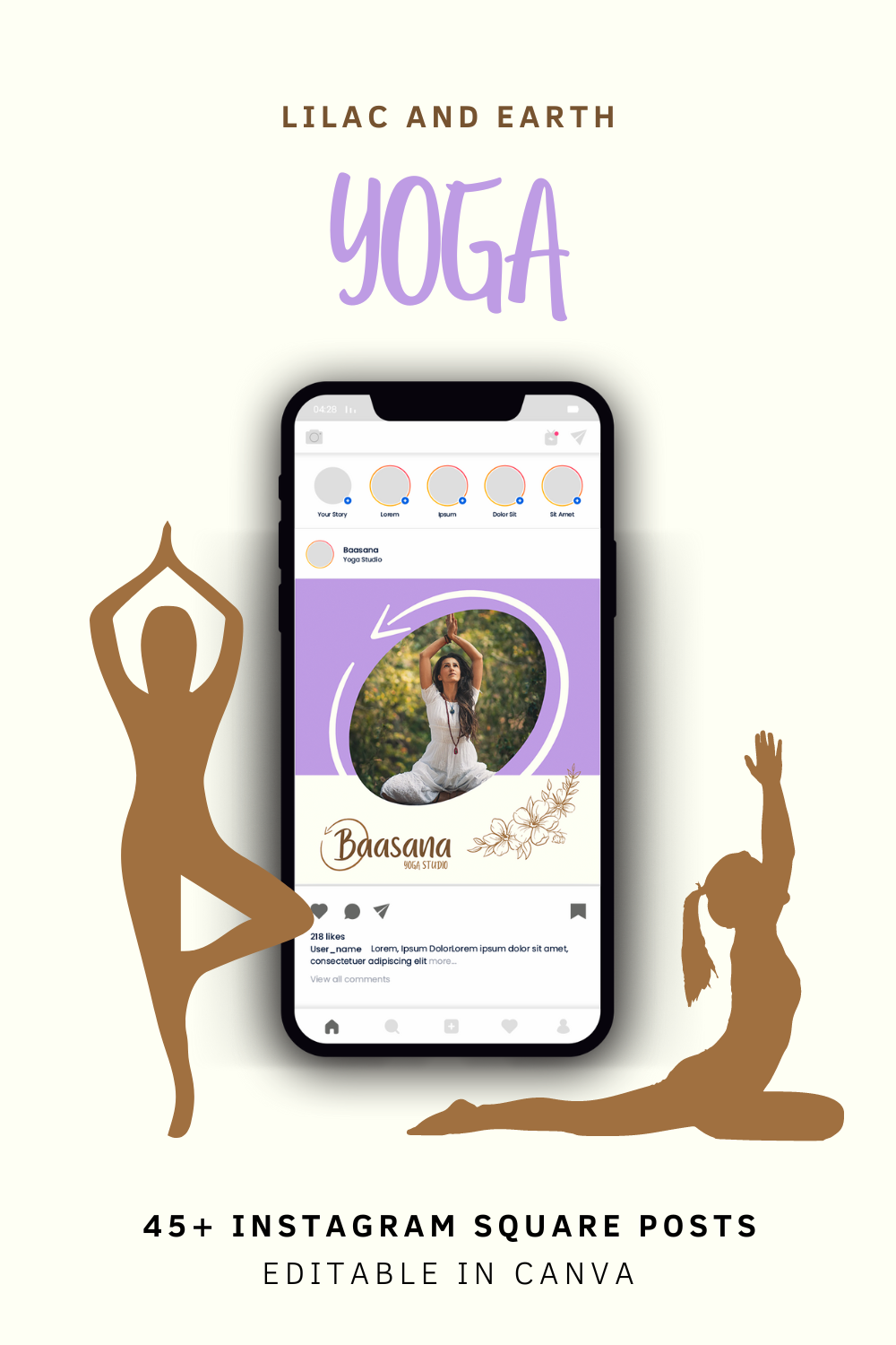 Yoga Instagram Posts Canva Templates pinterest preview image.