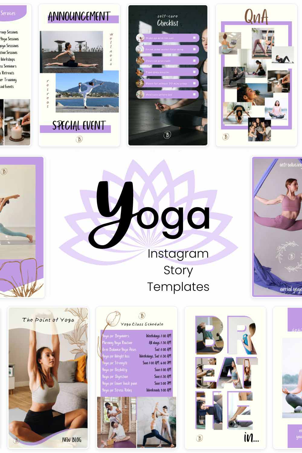 Yoga Instagram Story Canva Templates pinterest preview image.