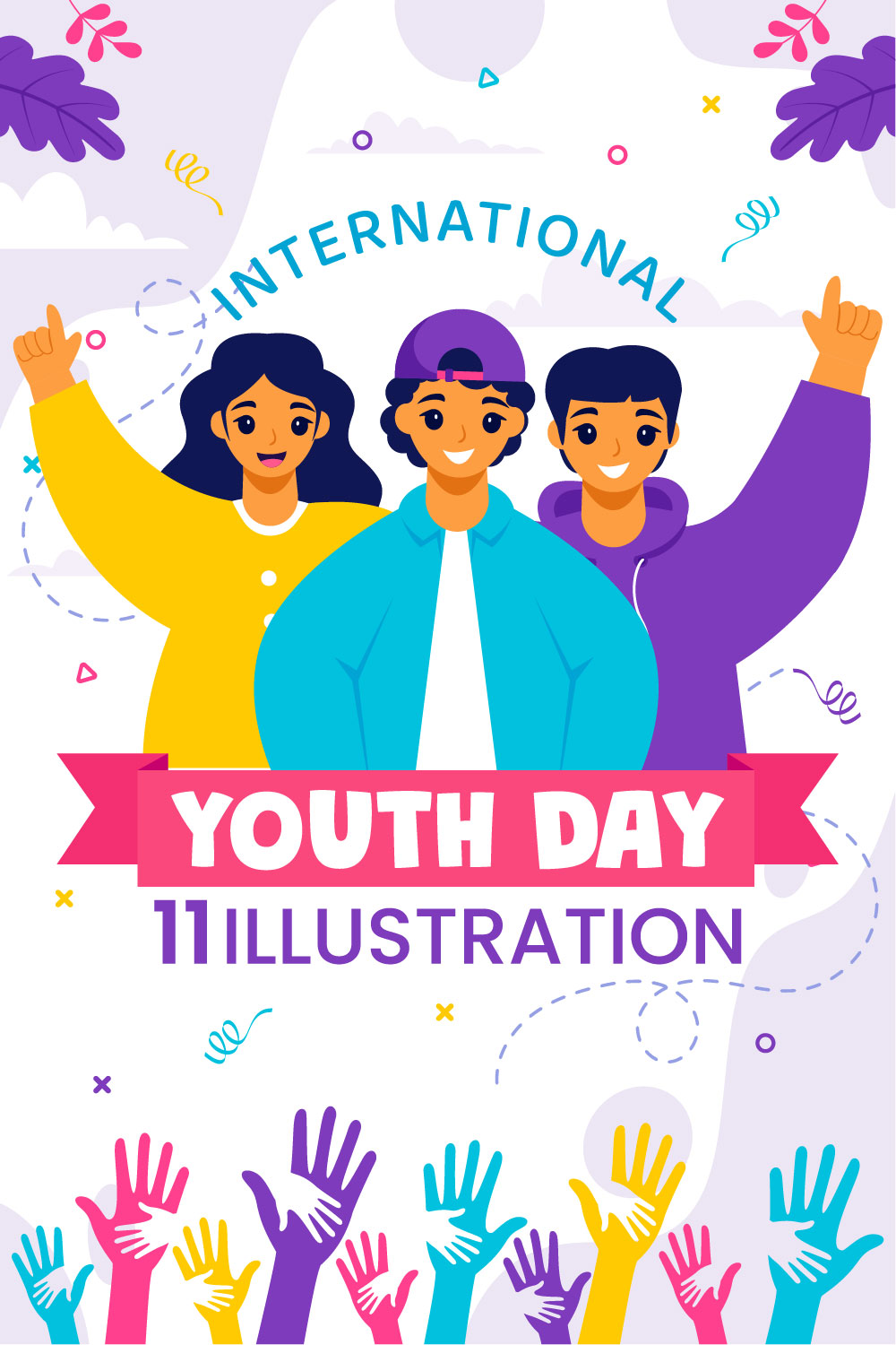 11 International Youth Day Illustration pinterest preview image.