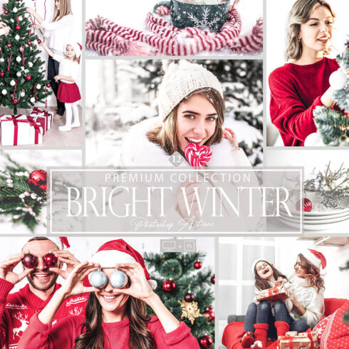 12 Photoshop Actions, Bright Winter Ps Action, Red ACR Preset, Saturation Filter, Lifestyle Theme For Instagram, Christmas, Family Photos cover image.