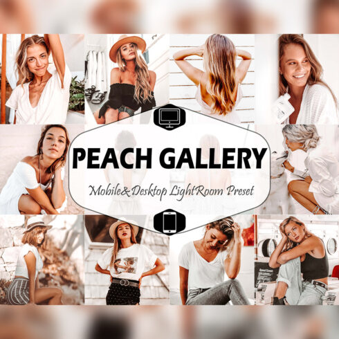 10 Peach Gallery Mobile & Desktop Lightroom Presets, Orange Filter LR preset, Portrait, DNG Lifestyle Blogger Photographer Instagram Theme cover image.