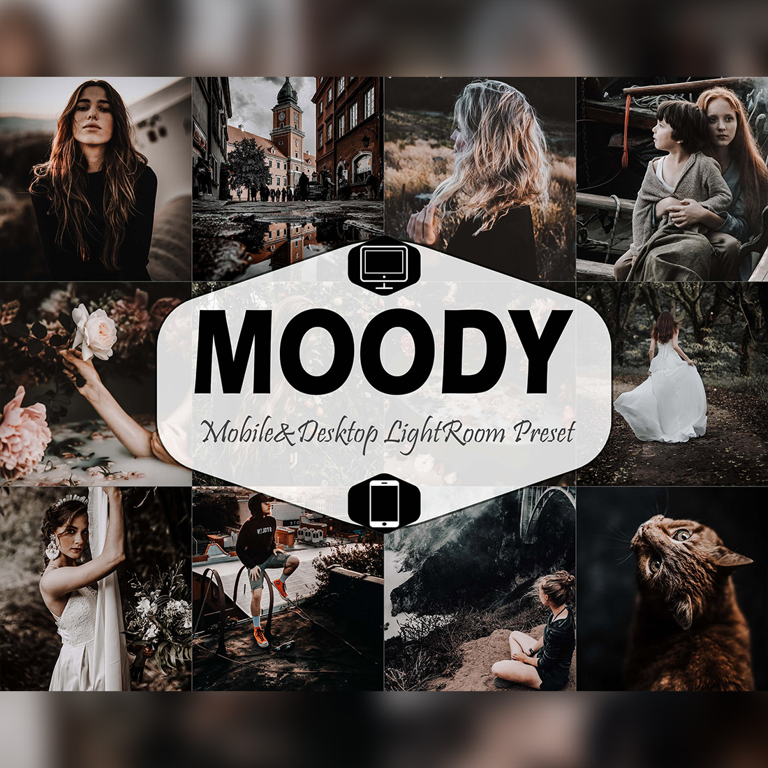 Moody Mobile & Desktop Lightroom Presets, instagram modern LR preset, trendy filter , Best Blogger DNG travel lifestyle fashion theme cover image.
