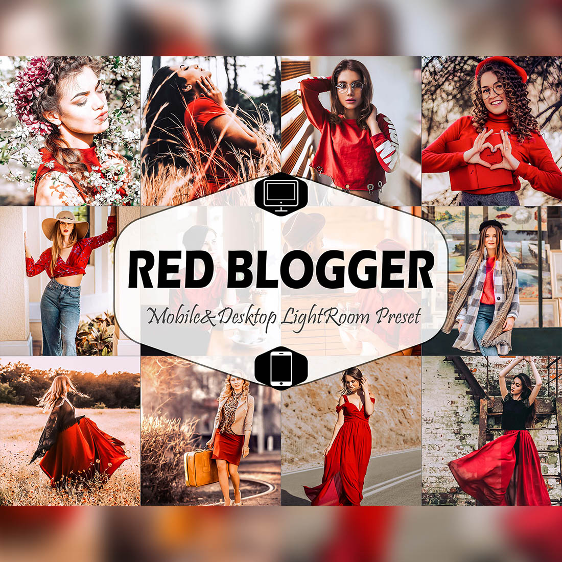 Red Blogger Mobile & Desktop Lightroom Presets, instagram modern LR preset, trendy filter , best DNG travel lifestyle fashion theme cover image.