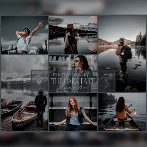 12 Photoshop Actions, The Dark Earth Ps Action, Moody ACR Preset, Black And Blue Filter, Top Theme, Blog Instagram, Nature Image, Darkened cover image.