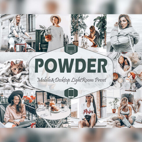 10 Powder Mobile & Desktop Lightroom Presets, gray bright Filter LR preset, Portrait, DNG Lifestyle Blogger Photographer Instagram Theme cover image.
