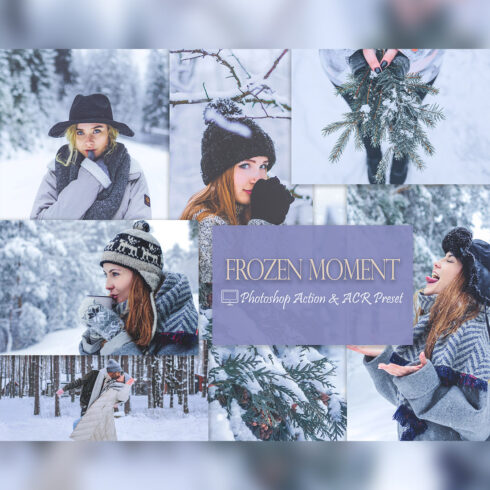 12 Photoshop Actions, Frozen Moment Ps Action, Winter ACR Preset, Saturation Filter, Lifestyle Theme For Instagram, Cold Blue, Professional Portrait cover image.
