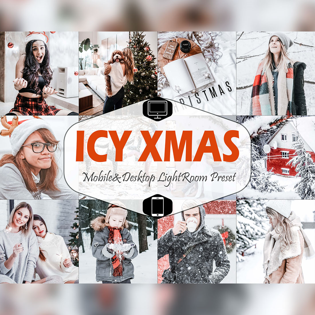 Icy Xmas Mobile & Desktop Lightroom Presets, instagram modern LR preset, trendy filter, Blogger DNG travel lifestyle fashion theme cover image.