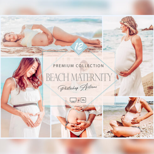 12 Photoshop Actions, Beach Maternity Ps Action, Pregnancy ACR Preset, Bright Filter, Lifestyle Theme For Instagram, Spring Presets, Warm Portrait cover image.