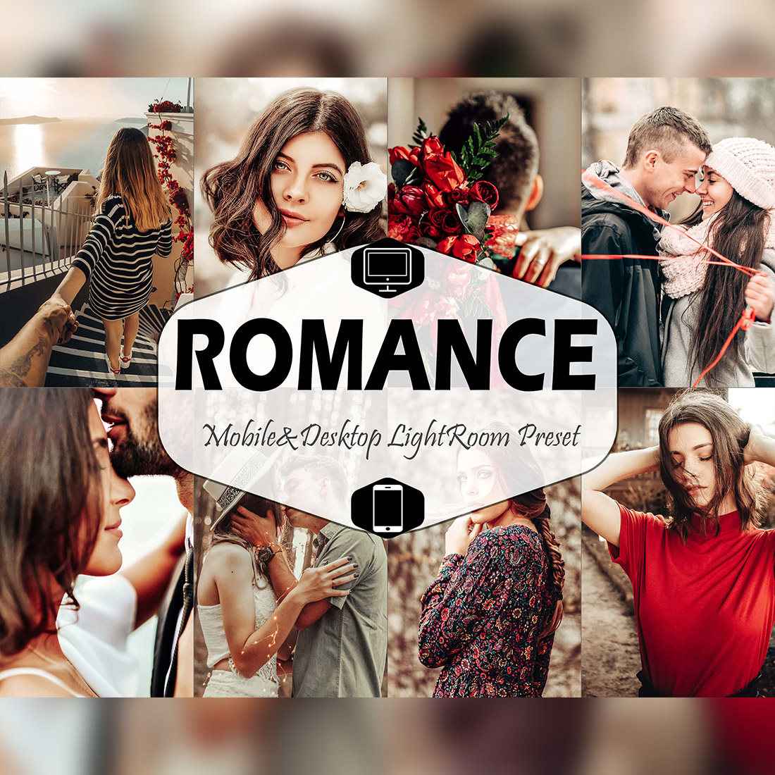 10 Romance Mobile & Desktop Lightroom Presets, lover valentines day LR preset, Portrait Trendy Filter, DNG Lifestyle Instagram Theme cover image.