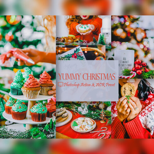 12 Photoshop Actions, Yummy Christmas Ps Action, Xmas ACR Preset, Saturation Filter, Lifestyle Theme For Instagram, Colorful Food, Professional Portrait cover image.