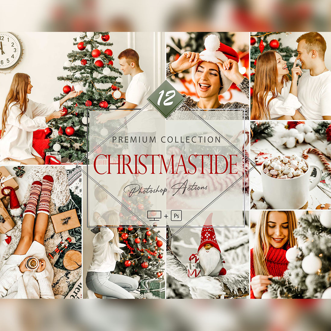 12 Photoshop Actions, Christmastide Ps Action, Christmas ACR Preset, Green Filter, Lifestyle Theme For Instagram, Winter Bright, Warm Portrai cover image.