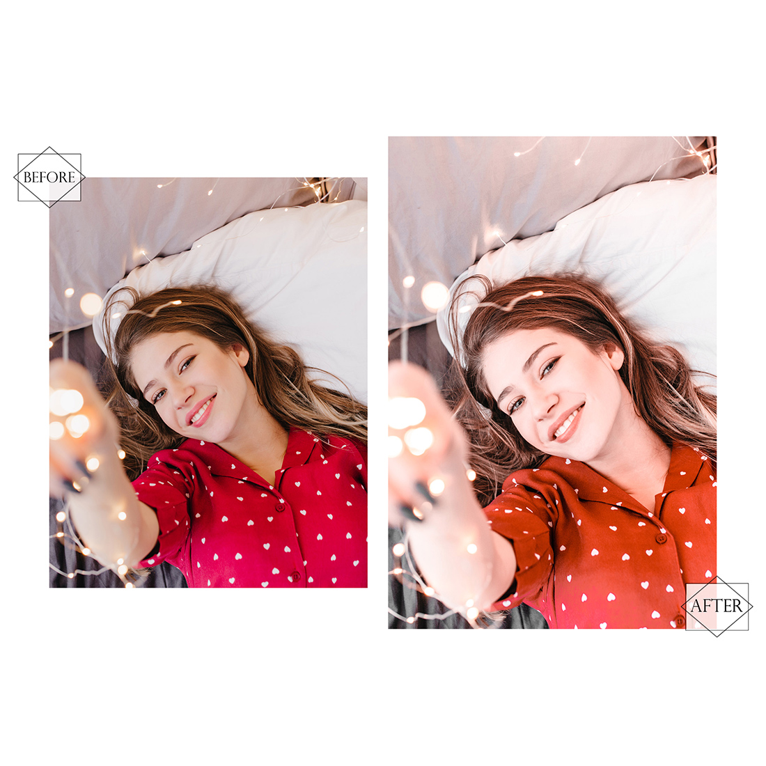 12 Photoshop Actions, Warm Love Ps Action, Bright ACR Preset, White And Red Filter, Top Theme, Blog Instagram, Nature Image, Brilliant, Ruby preview image.