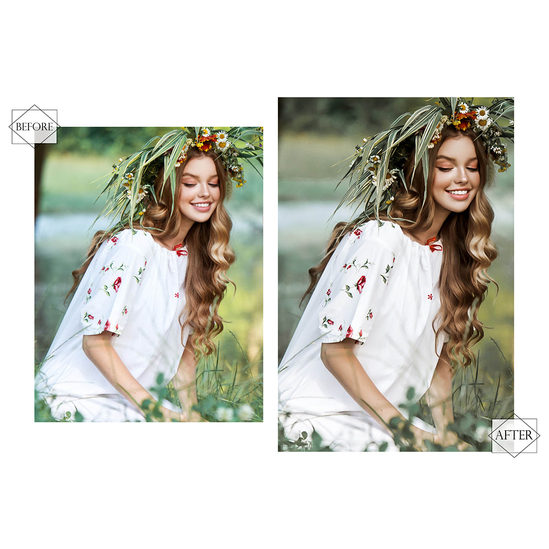 12 Photoshop Actions, Boho Spring Ps Action, Bohemian ACR Preset, Moody Filter, Lifestyle Theme For Instagram, Summer Presets Warm Portrait preview image.