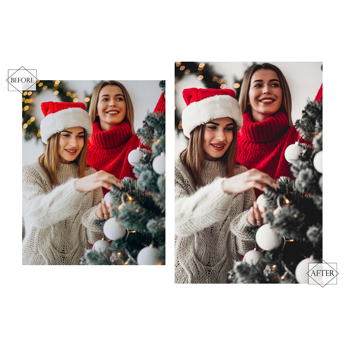 12 Photoshop Actions, Jingle Bells And Pine Ps Action, Christmas ACR Preset, Red Gray Filter, Lifestyle Theme For Instagram, Winter Bright, Warm Portrait preview image.