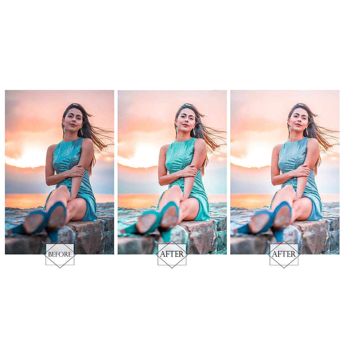 12 Photoshop Actions, Beach Sunset Ps Action, Sunrise ACR Preset, Bright Filter, Lifestyle Theme For Instagram, Spring Presets, Warm Portrait preview image.