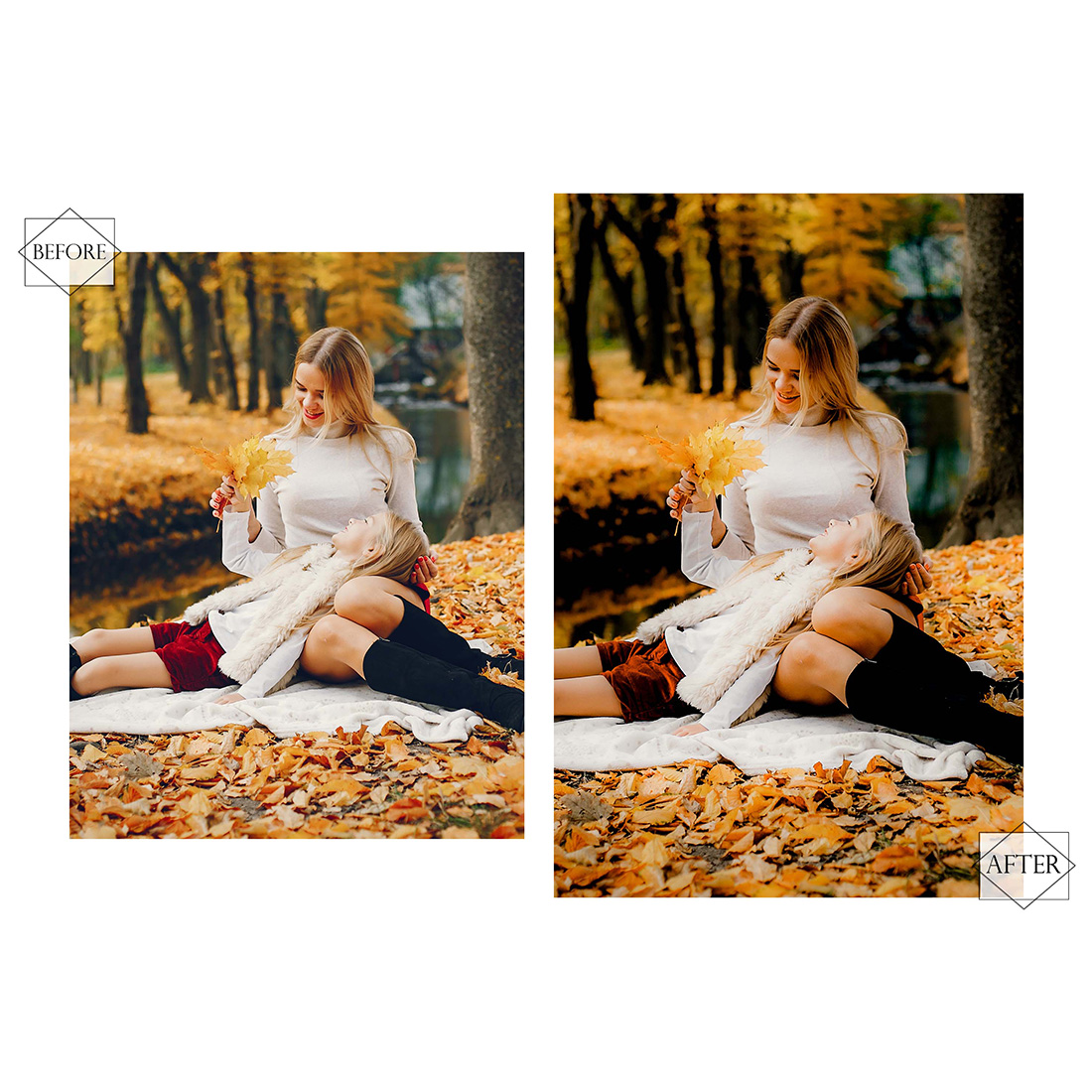 12 Photoshop Actions, Autumn Fades Ps Action, Fall Cozy ACR Preset, Orange Filter, Lifestyle Theme For Instagram, Blur Moody, Warm Portrait preview image.