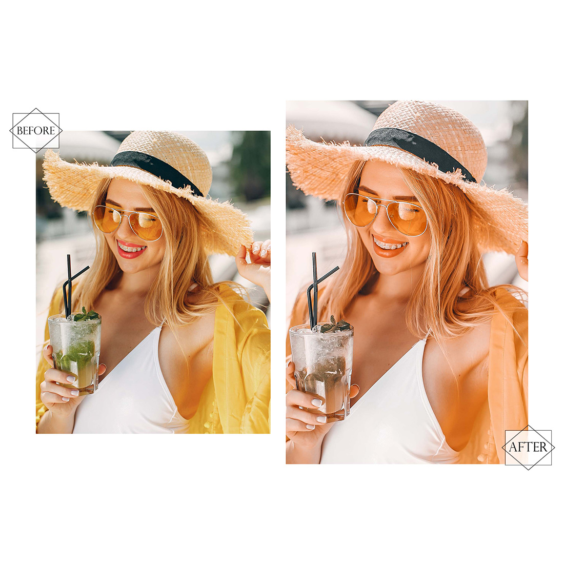 12 Photoshop Actions, Orange Summer Ps Action, Monochromatic ACR Preset, Bright Filter, Lifestyle Theme For Instagram, Summer Presets, Warm Portrait preview image.