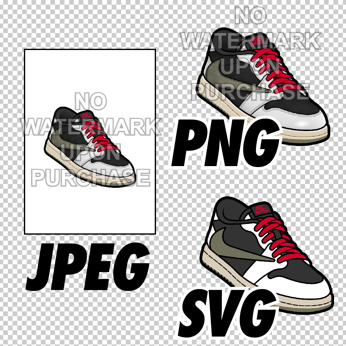 Air Jordan 1 Low Travis Scott Olive JPEG PNG SVG digital sneaker art preview image.