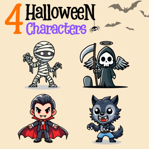 4 Adorable Mini Halloween Characters - Only 10$ cover image.