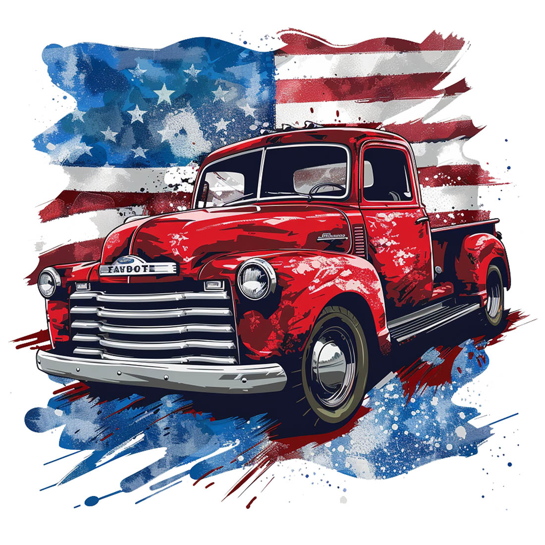 Unique American Truck and Flag Clipart Bundle preview image.