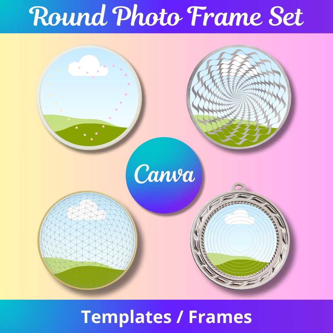 Round Photo Frame Set | Templates / Frames | Canva preview image.
