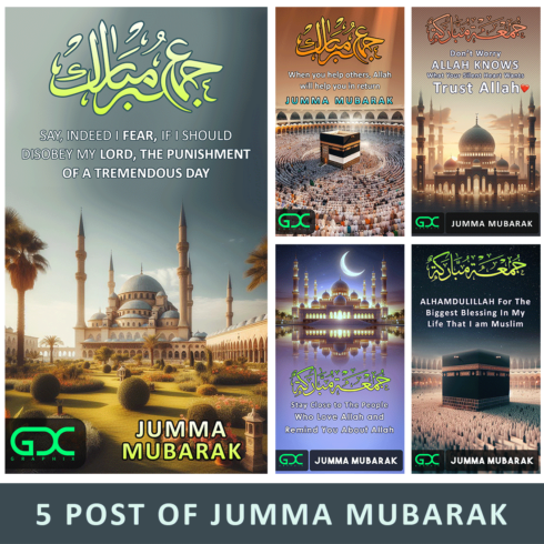 5 Post Bundle of Jummah Mubarak Editable cover image.
