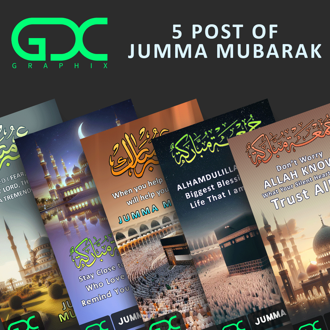 5 Post Bundle of Jummah Mubarak Editable preview image.