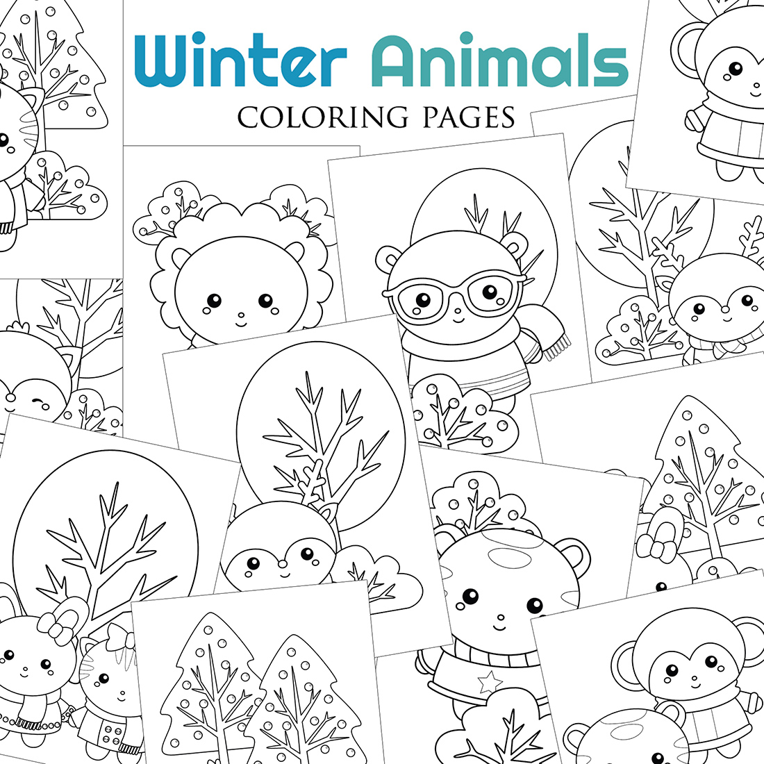 Cute and Funny Winter Animal Holiday Season Christmas Nature Monkey Rabbit Raindeer Tiger Cat Squirrel Fox Bear Cartoon Coloring Activity for Kids and Adult cover image.