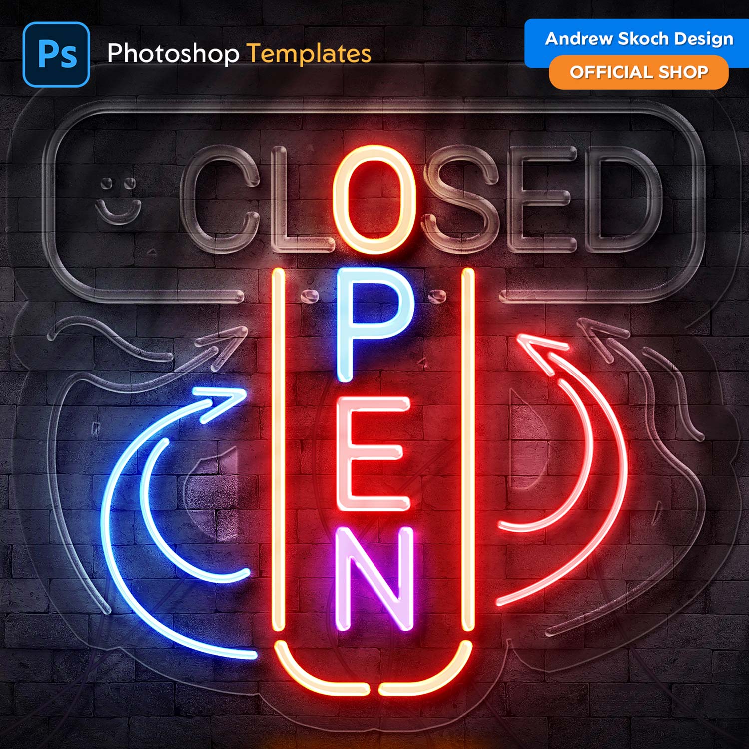 Neon On Off Switch Light – Photoshop Template cover image.