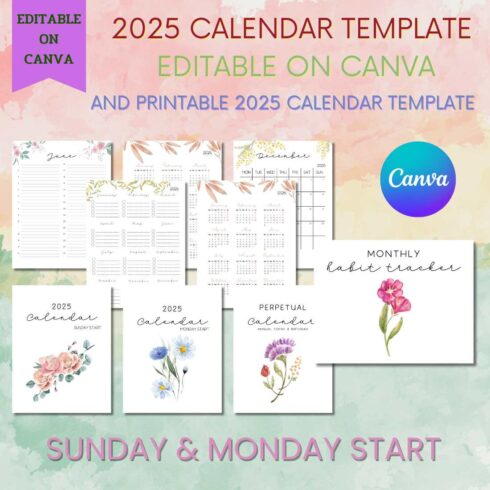 2025 Calendar Template - Editable on Canva cover image.