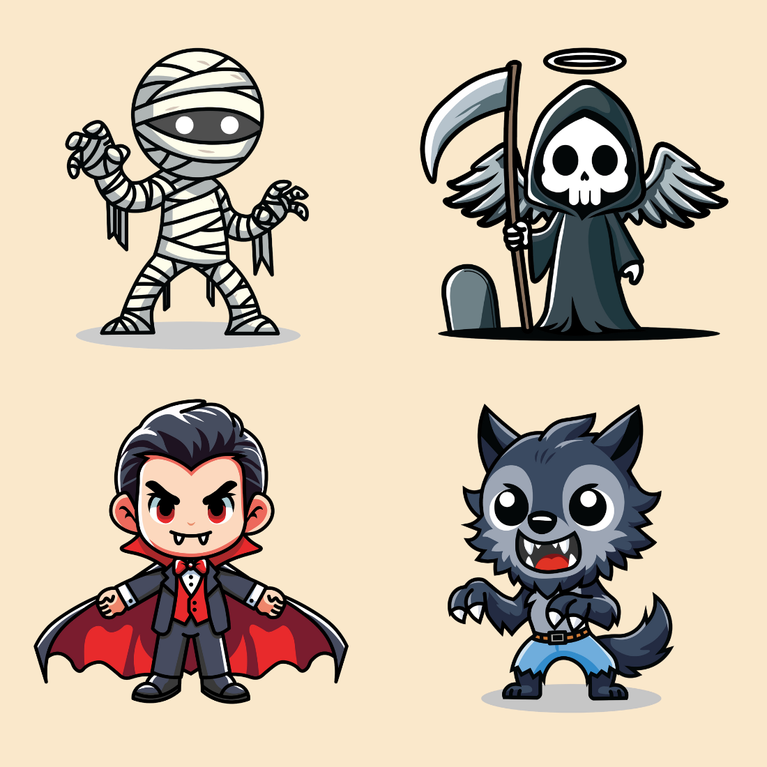 4 Adorable Mini Halloween Characters - Only 10$ preview image.