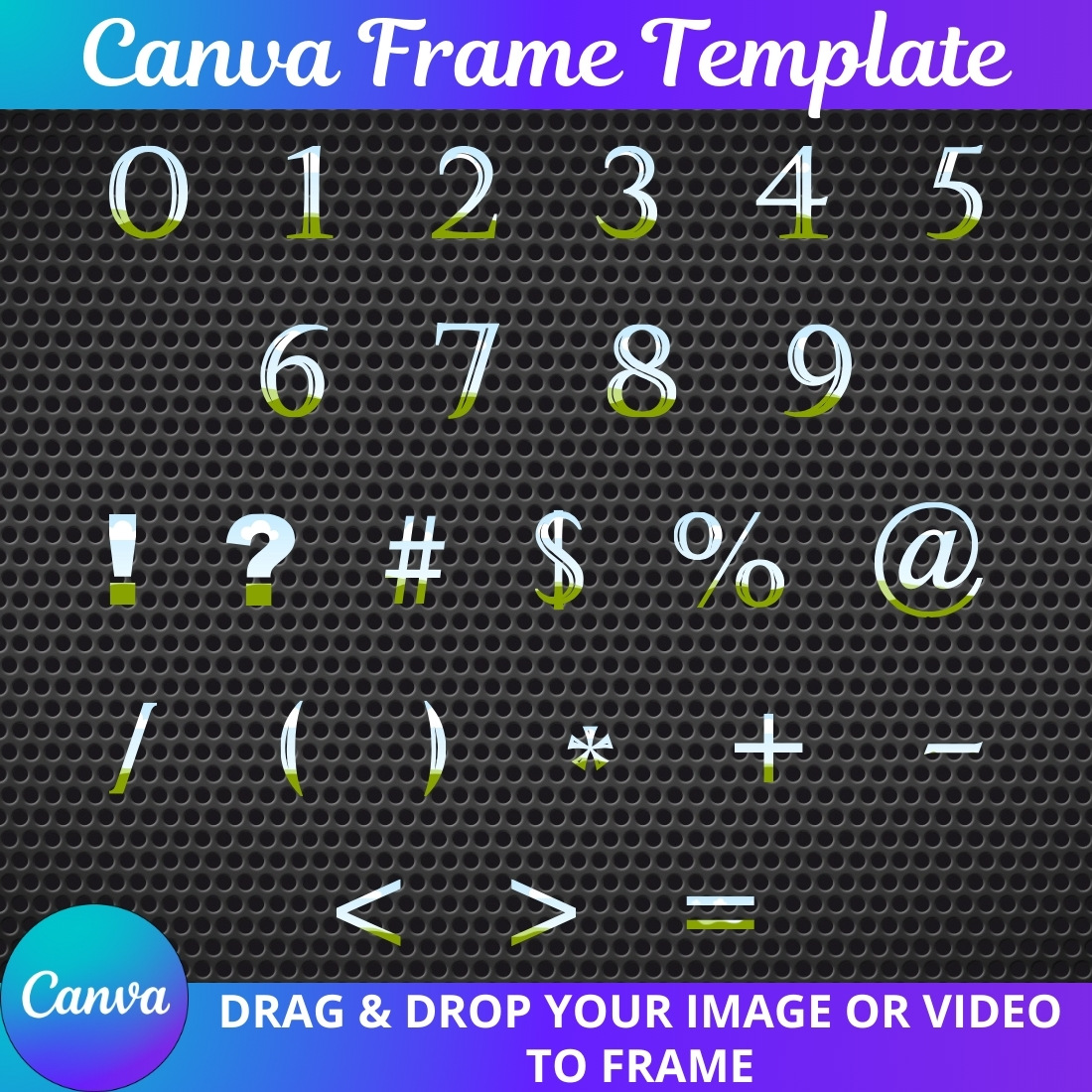 "Drag & Drop Frame Set" (letters, numbers, symbols) | № 2 preview image.