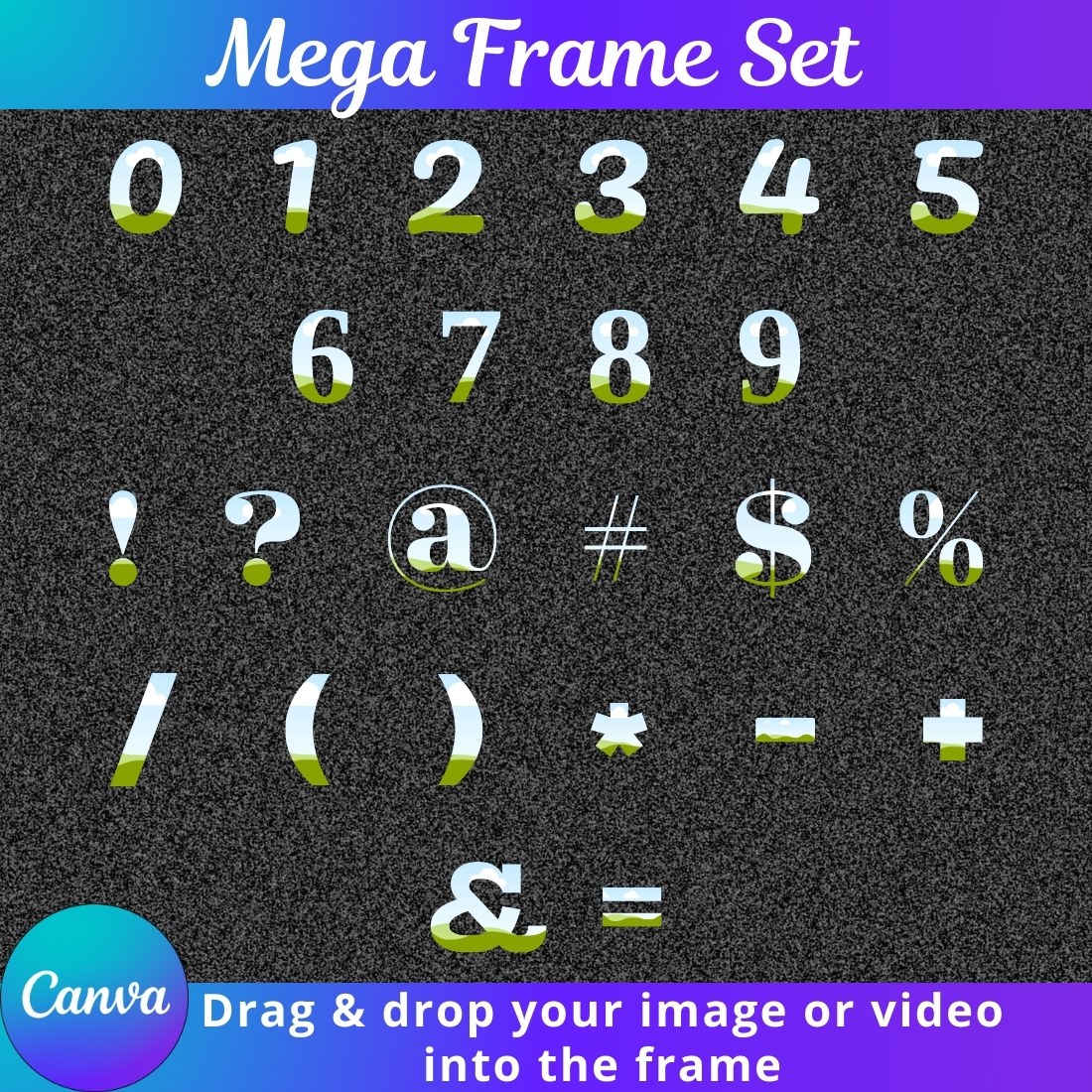 Mega Frame Set (Alphabets, Numbers, Symbols) | 10 Sets preview image.