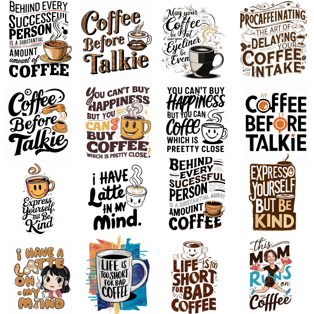 BUNDLE OF 50+ TRENDING COFFEE T SHIRT DESIGN: micro-niched well researched designs with low competition and high search volume for T-public, RedBubble, Merch By Amazon preview image.