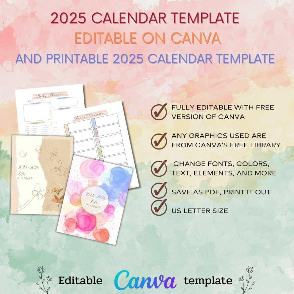 2025 Calendar Template - Editable on Canva - MasterBundles