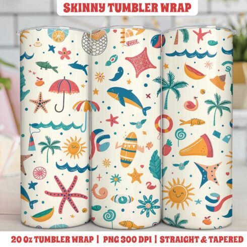 Beach Pattern Tumbler Wrap | Sublimation cover image.