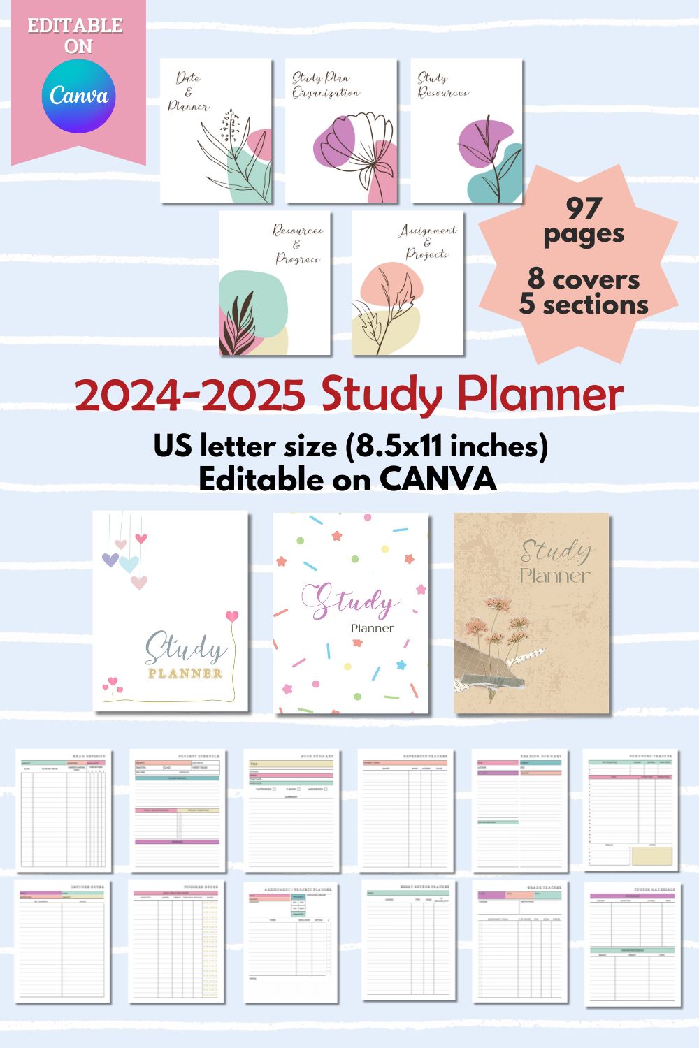 2024-2025 Study Planner - Canva Template pinterest preview image.