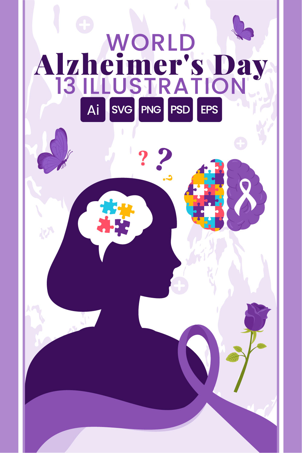13 World Alzheimer's Day Illustration pinterest preview image.