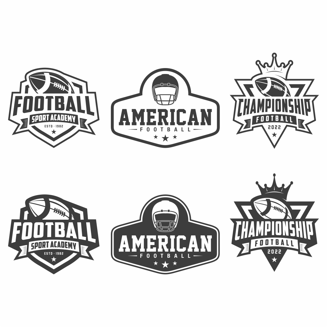 American Football logo, emblem set collection, design template on light background – Only $9 preview image.