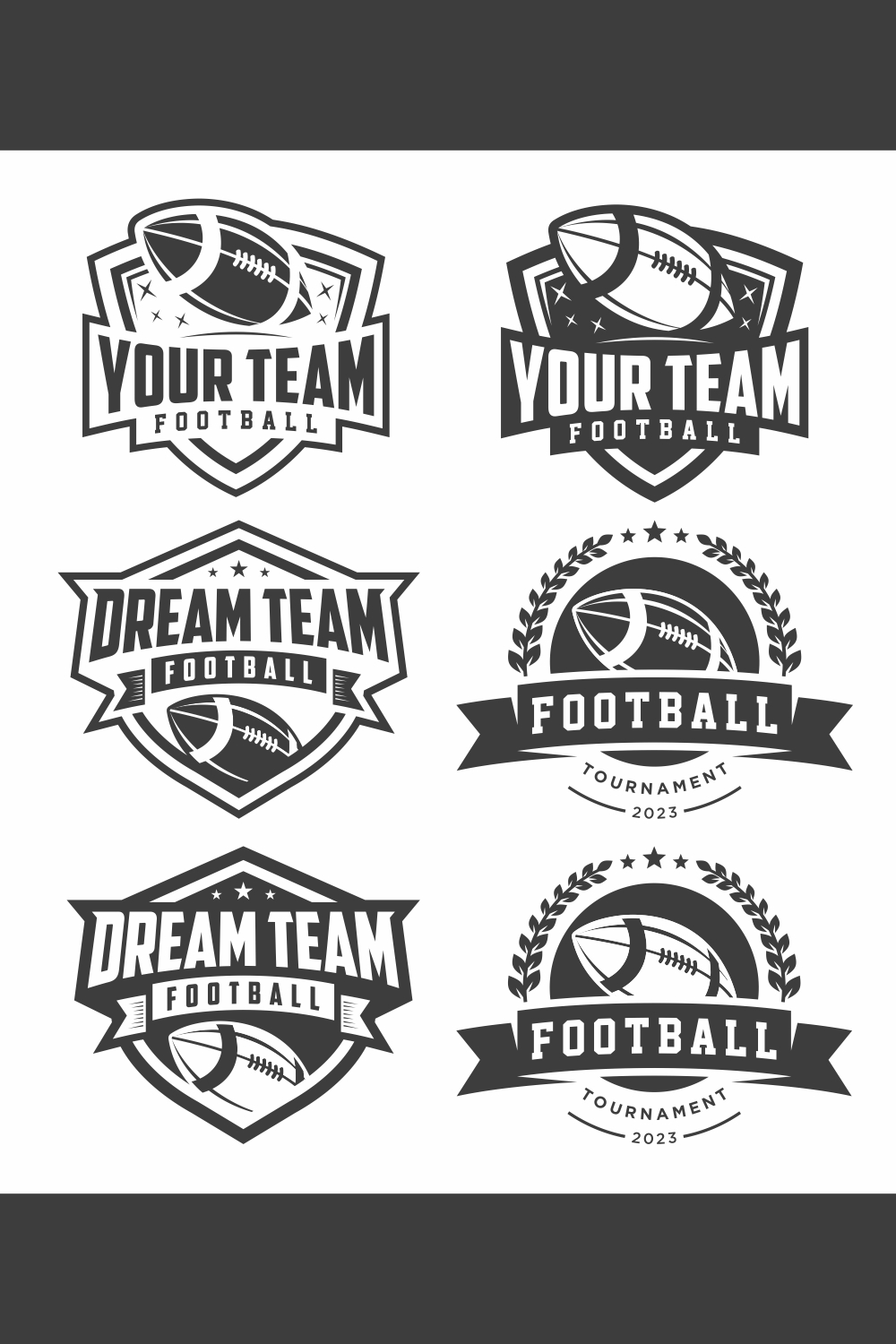 American Football logo, emblem set collection, design template on light background – Only $9 pinterest preview image.