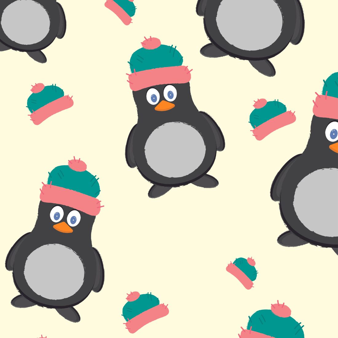 Seamless pattern Penguin in a winter hat and scarf preview image.