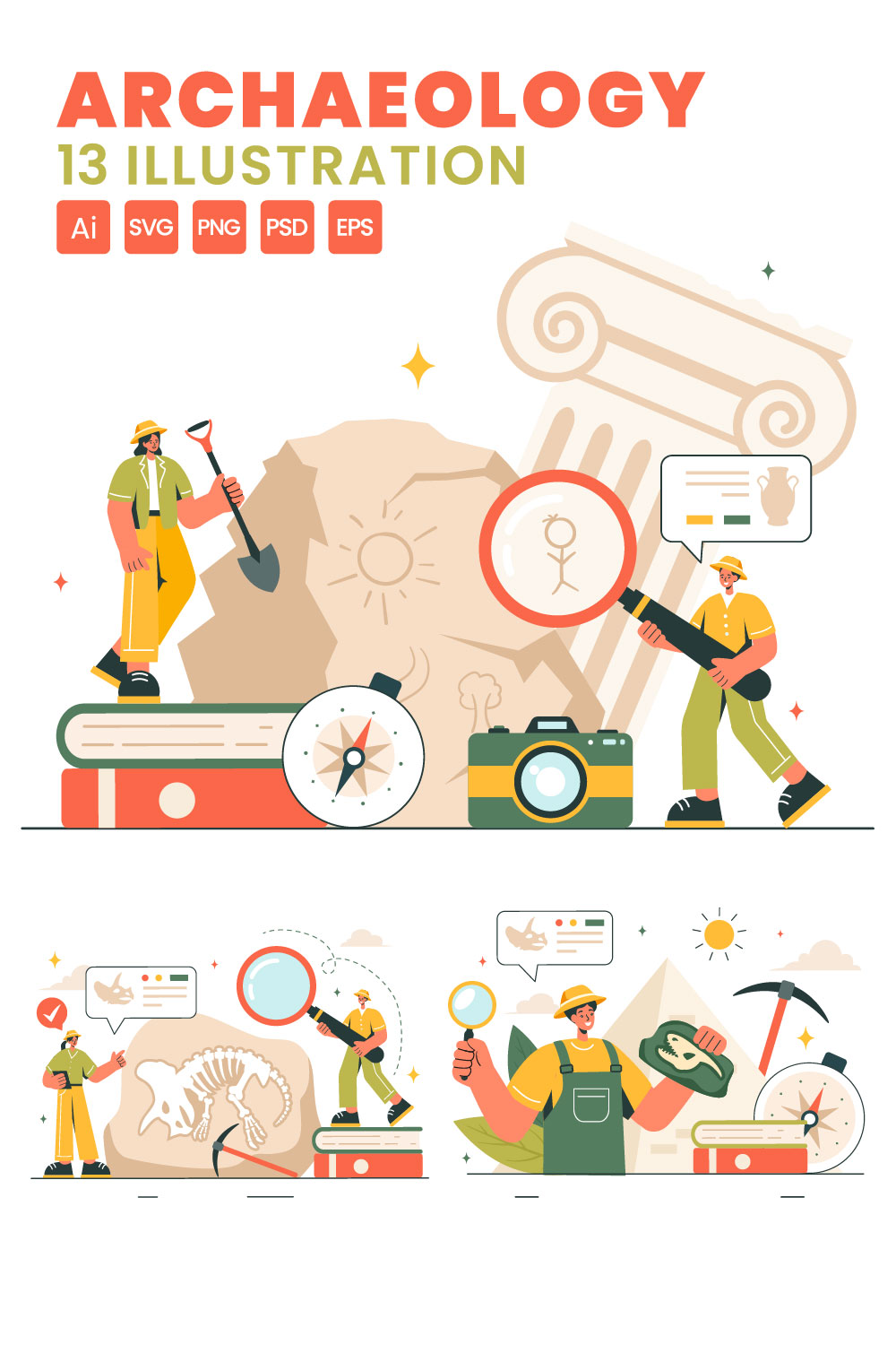 13 Archeology Vector Illustration pinterest preview image.