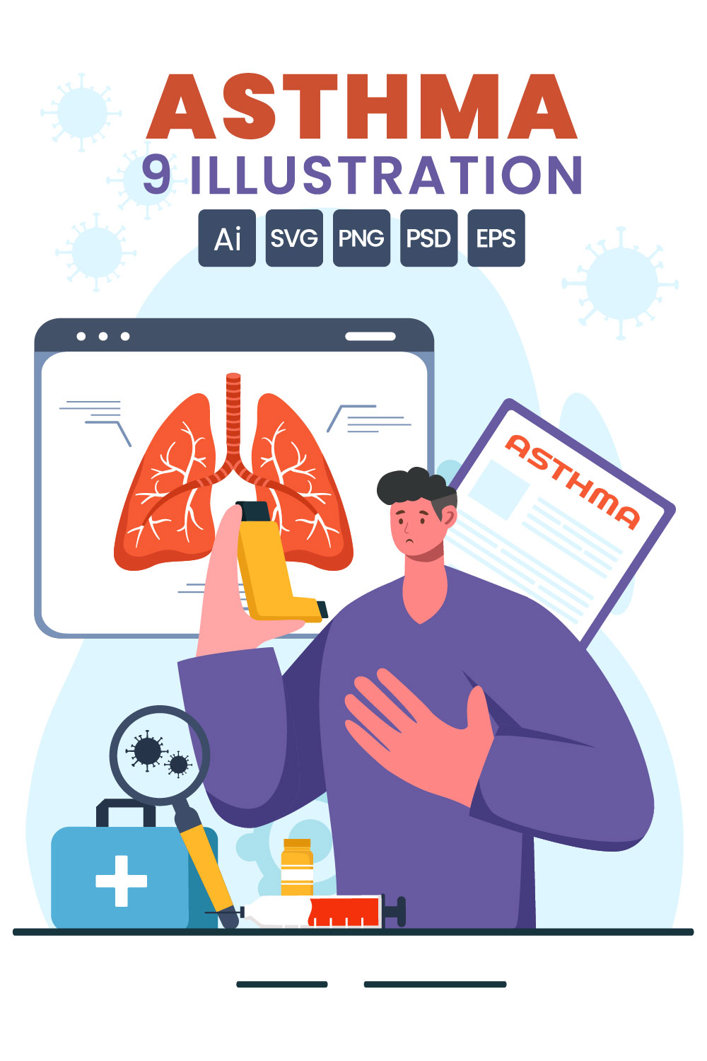 9 Asthma Disease Illustration pinterest preview image.