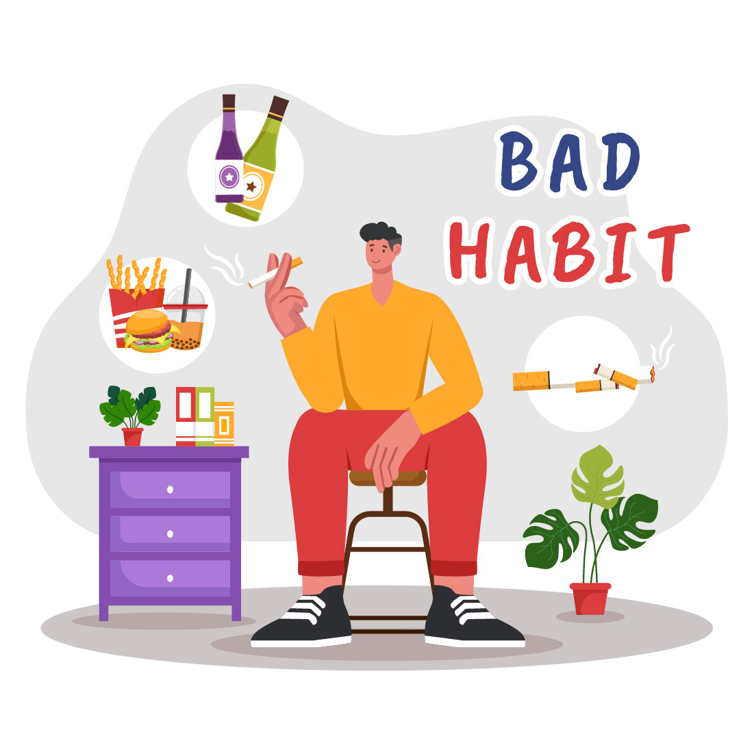9 Bad Habit Vector Illustration preview image.