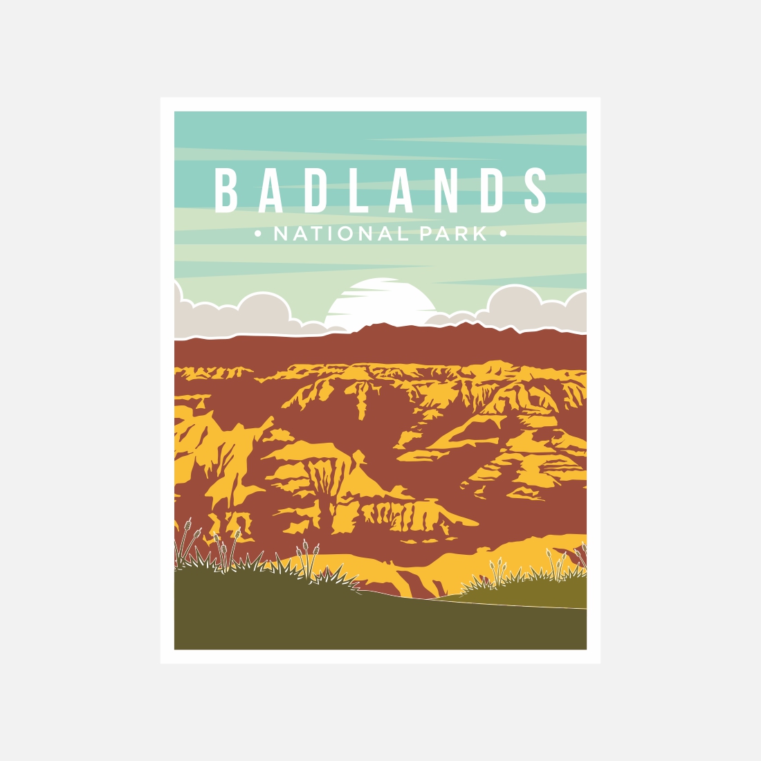 Badlands National Park poster vector illustration design - only $8 preview image.