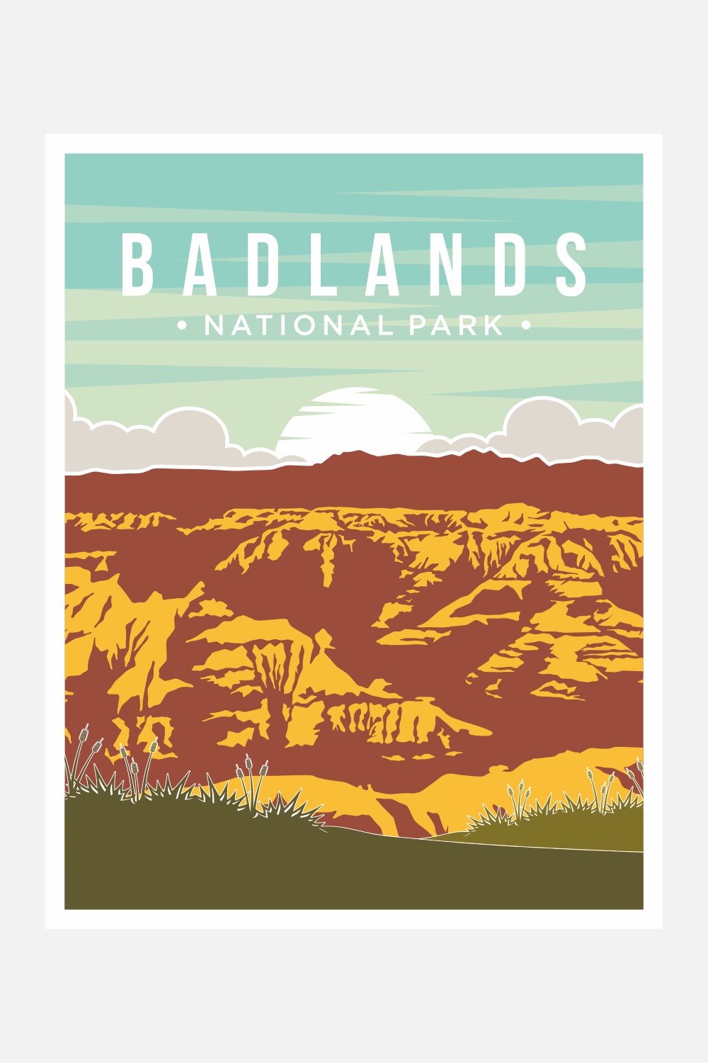 Badlands National Park poster vector illustration design - only $8 pinterest preview image.