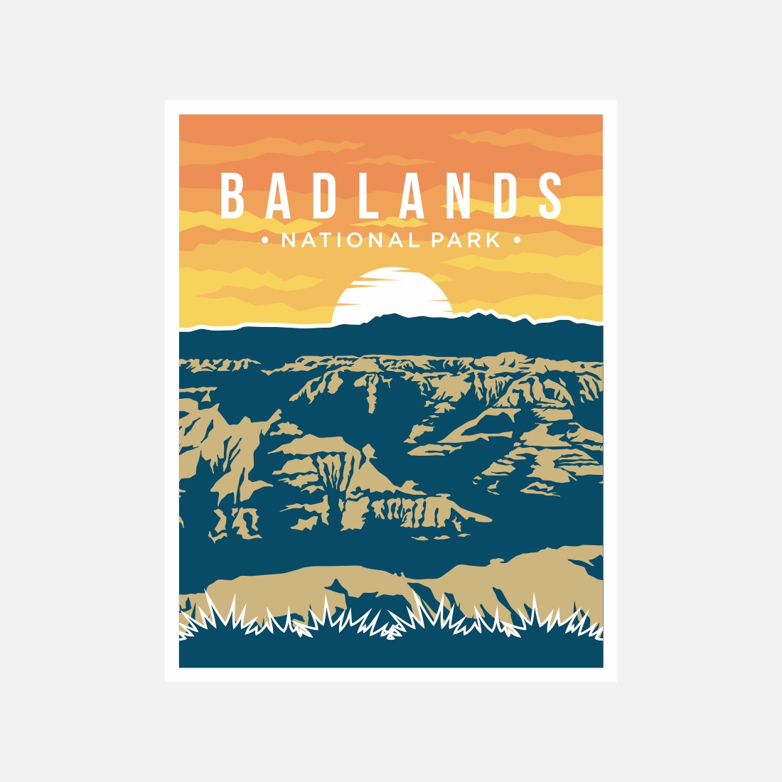 Badlands National Park poster vector illustration design - only $8 preview image.