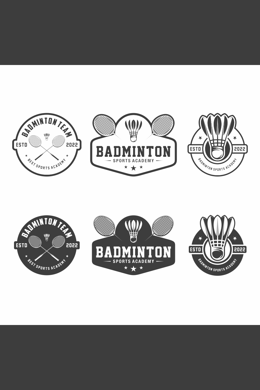 Badminton logo, emblem set collection – Only $9 pinterest preview image.