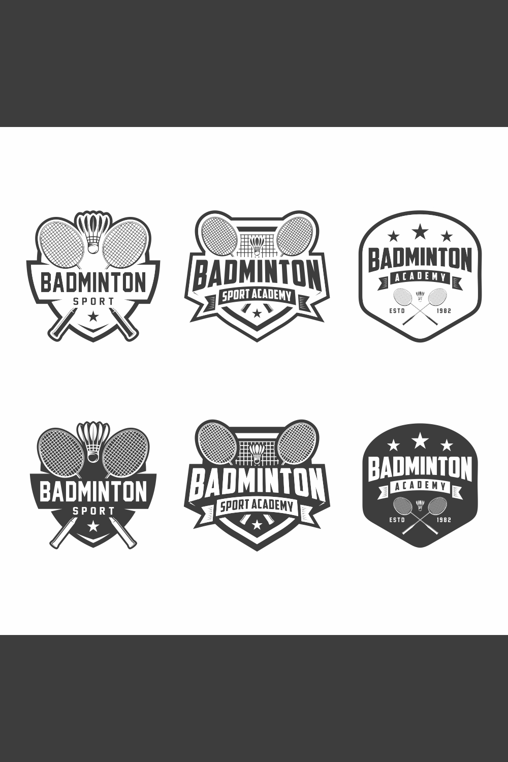 Badminton logo, emblem set collection – Only $9 pinterest preview image.